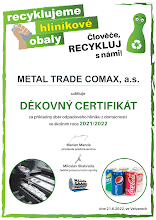 Sběr hliníku - děkovný certifikát